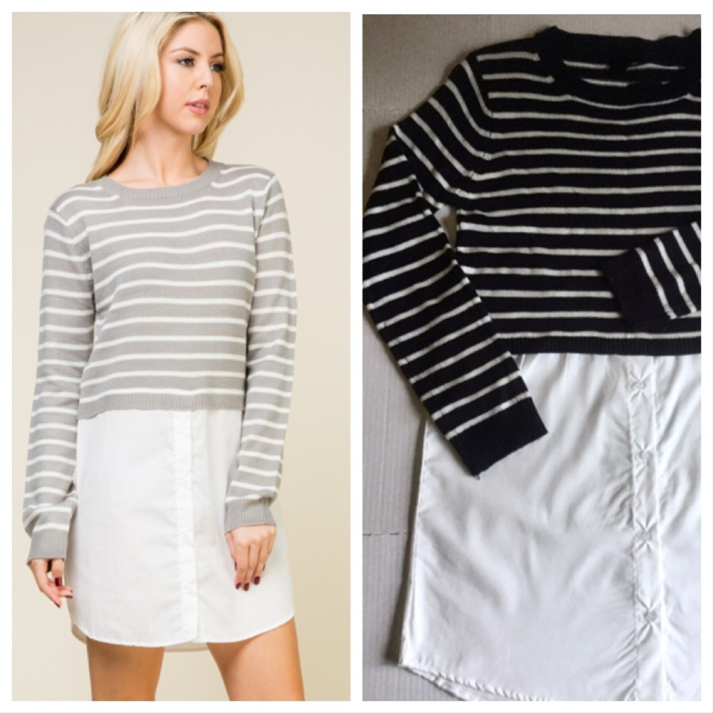 Lumiere NWT Navy Striped Knit Shirt Hem Dress